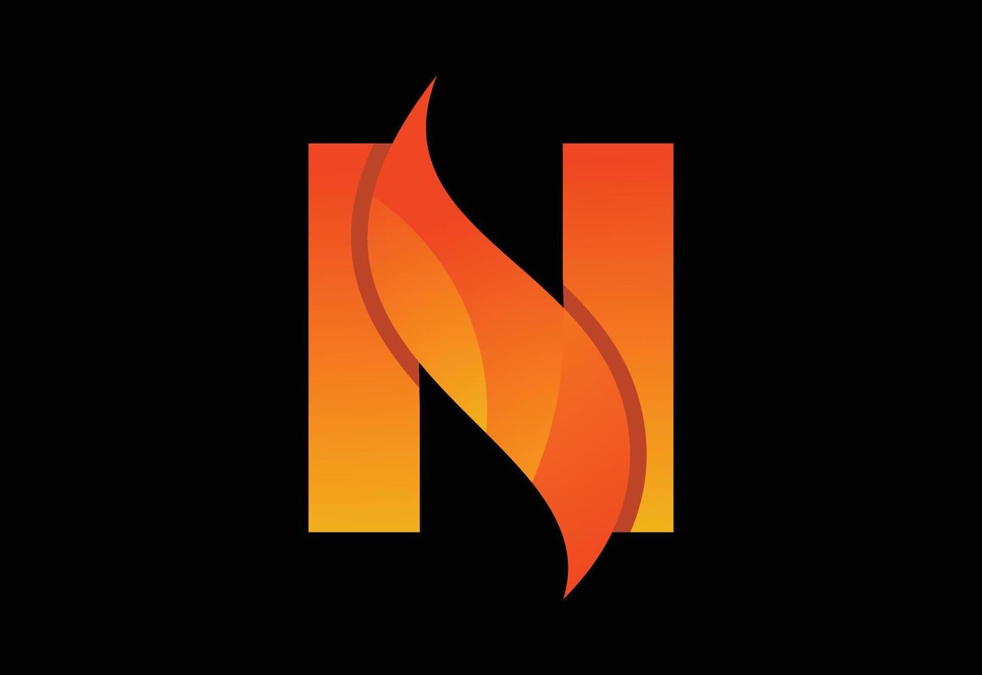 Initial N monogram letter with a swoosh or flame. Fire flames or swoosh design vector illustration