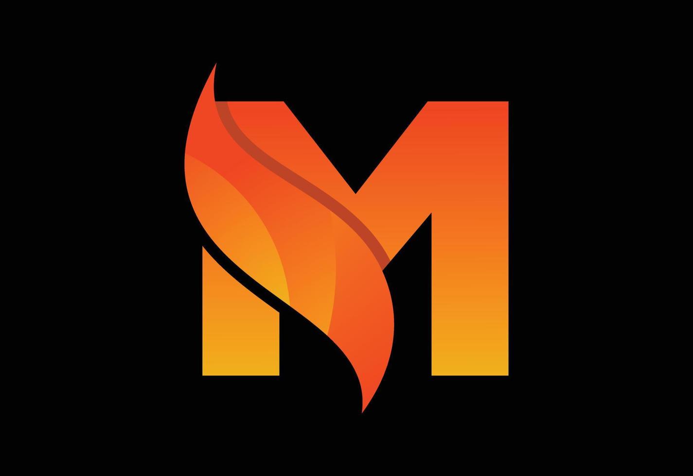 letra inicial del monograma m con un swoosh o una llama. llamas de fuego o ilustración vectorial de diseño swoosh vector