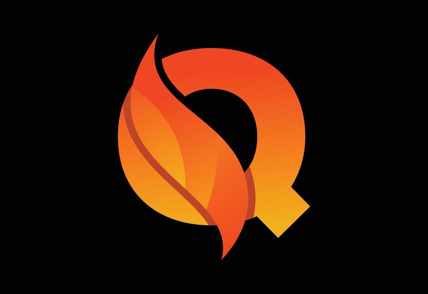 letra inicial del monograma q con un swoosh o una llama. llamas de fuego o ilustración vectorial de diseño swoosh vector