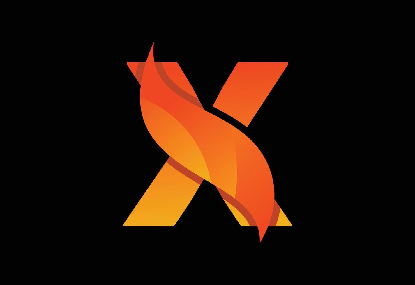letra inicial del monograma x con un swoosh o una llama. llamas de fuego o ilustración vectorial de diseño swoosh vector
