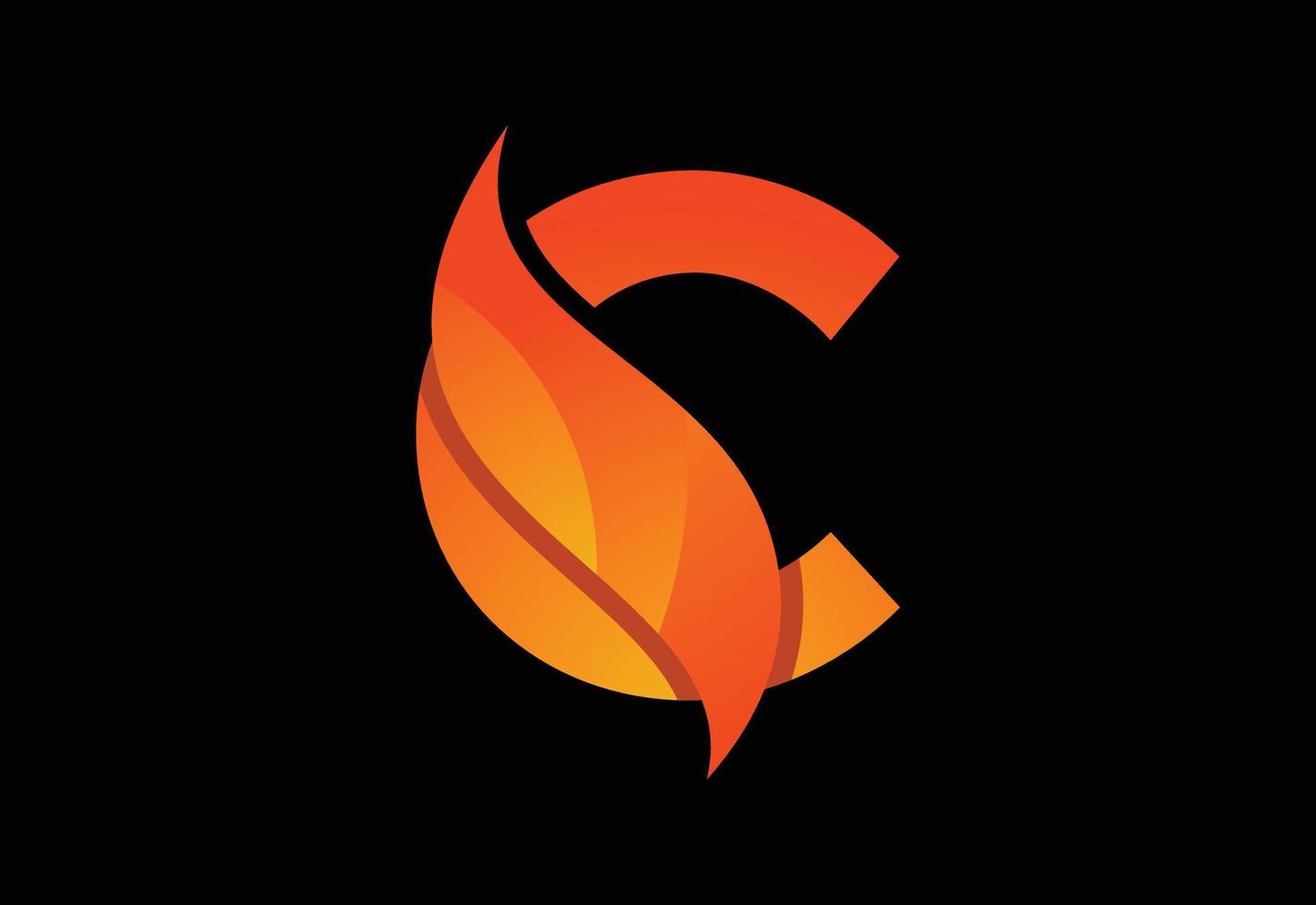 Initial C monogram letter with a swoosh or flame. Fire flames or swoosh design vector illustration