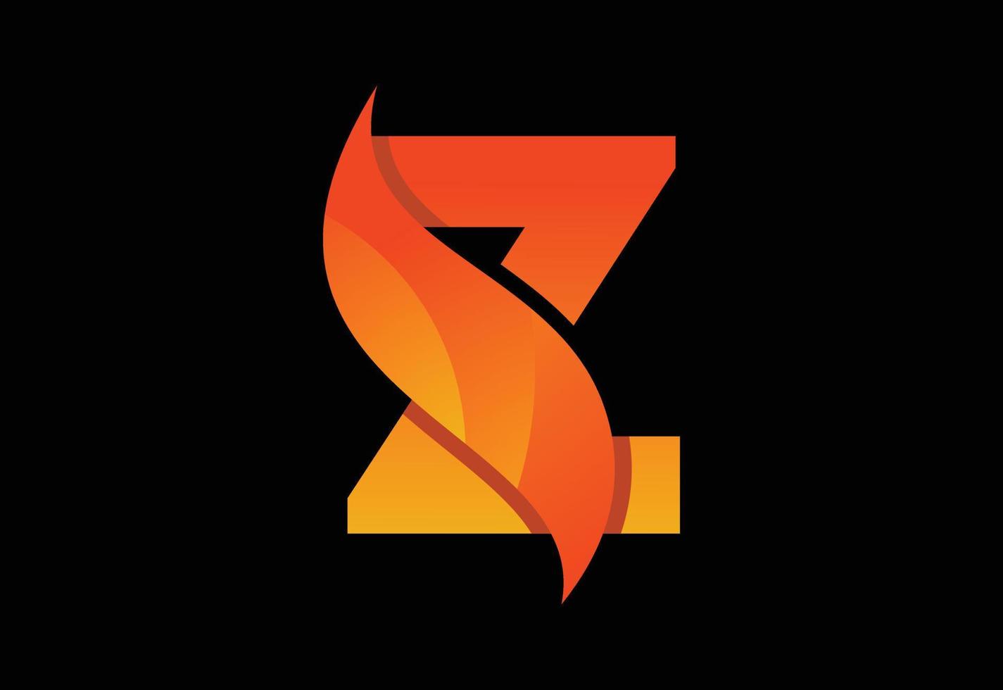 Initial Z monogram letter with a swoosh or flame. Fire flames or swoosh design vector illustration