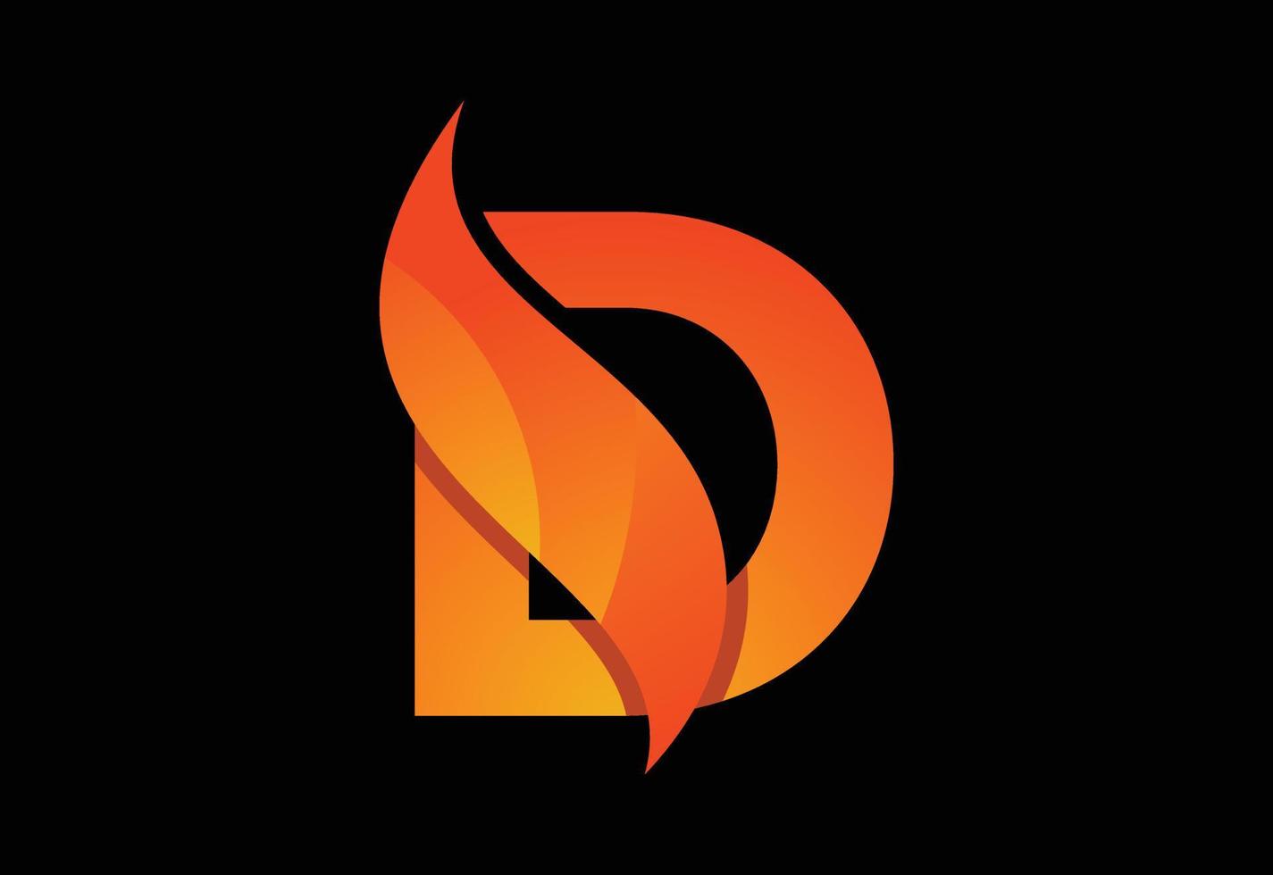 Initial D monogram letter with a swoosh or flame. Fire flames or swoosh design vector illustration