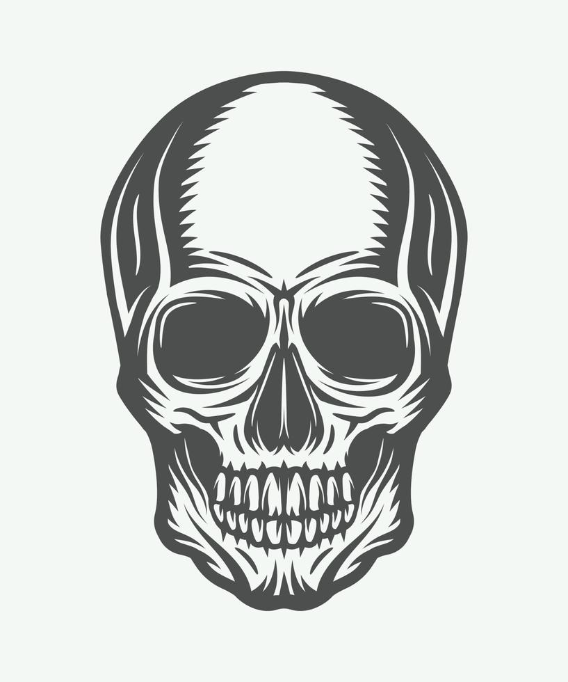 Vintage line skull in retro style. Vector illustration. Monochrome Graphic Art.