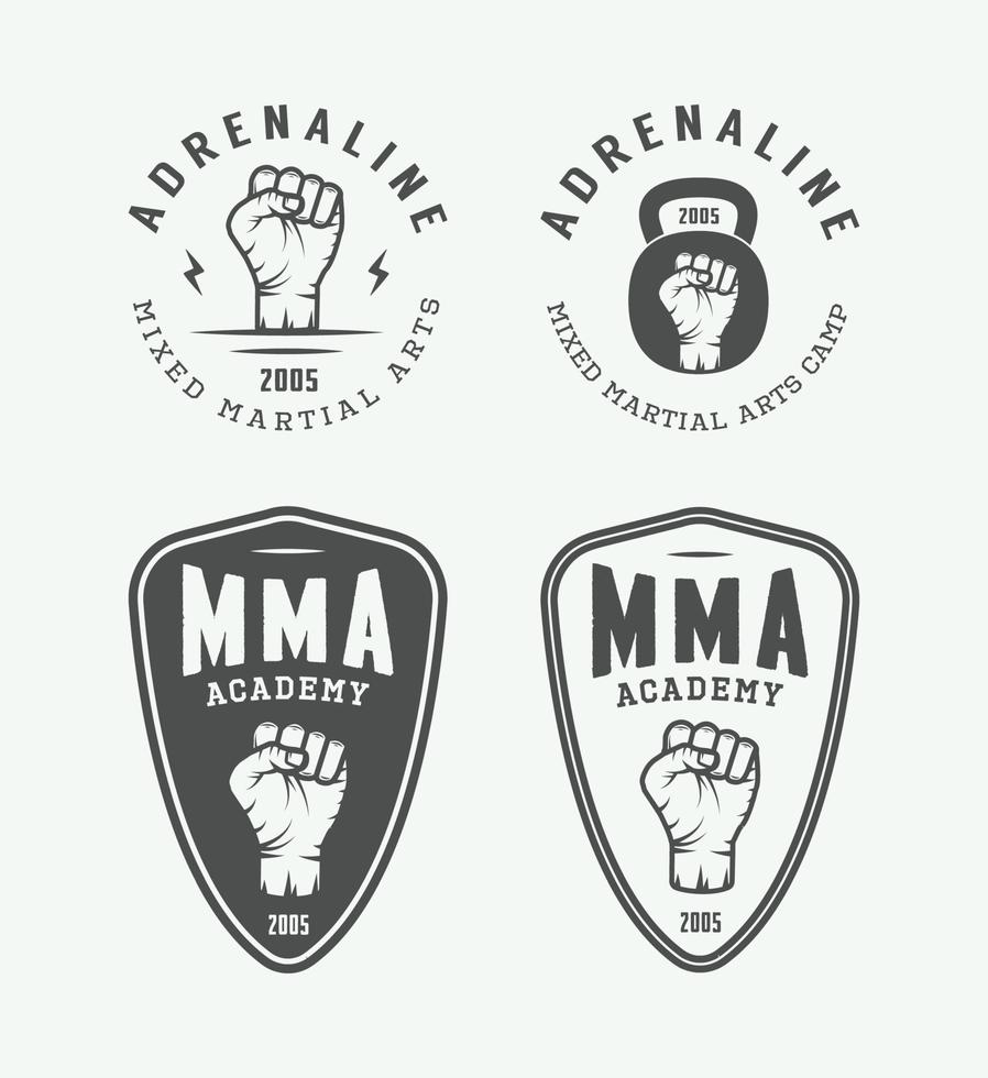 conjunto de artes marciales mixtas vintage o logotipos, emblemas, insignias, etiquetas, marcas y elementos de diseño del club de lucha. arte gráfico retro. ilustración vectorial vector