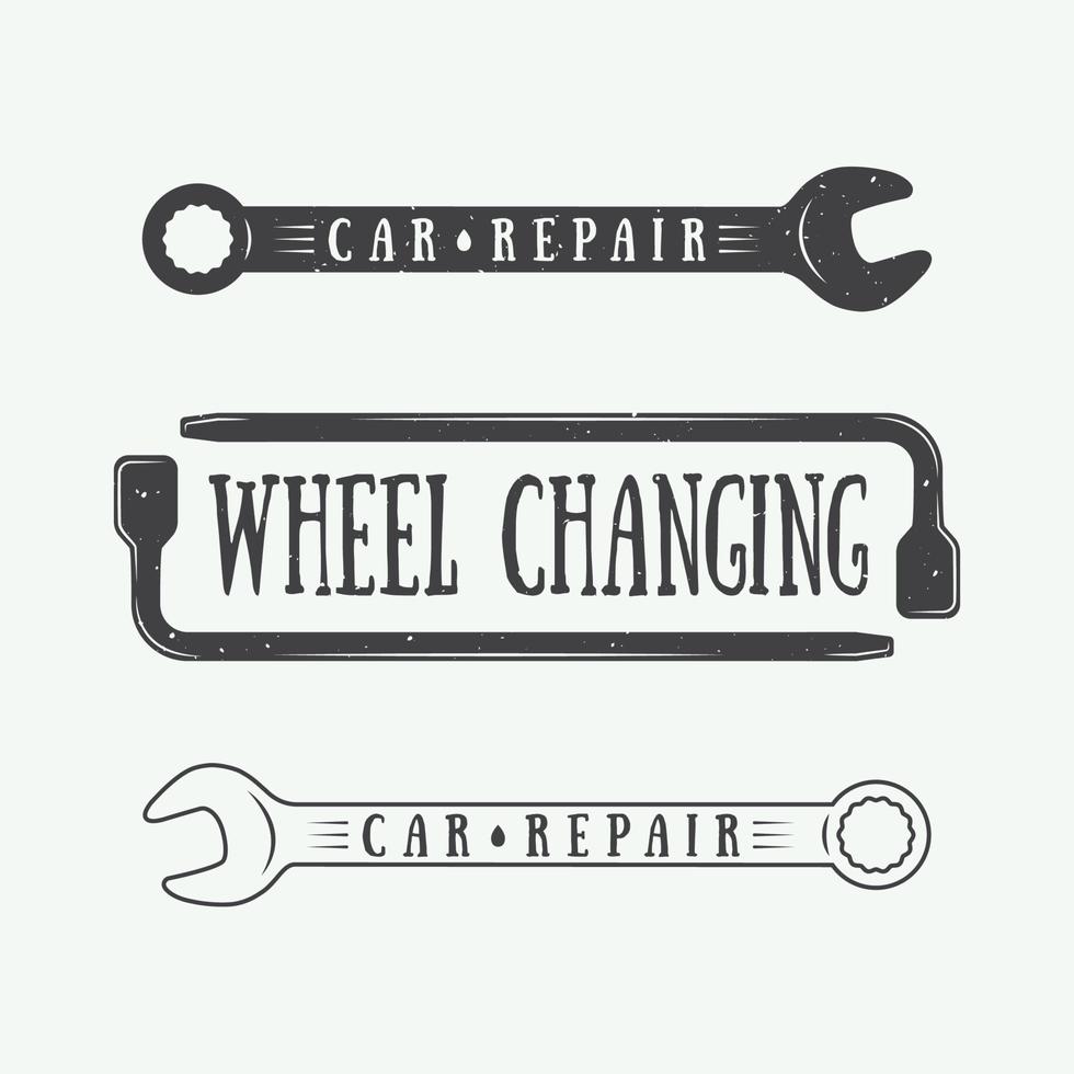 Set of vintage carpentry and mechanic labels, emblems and logo vector