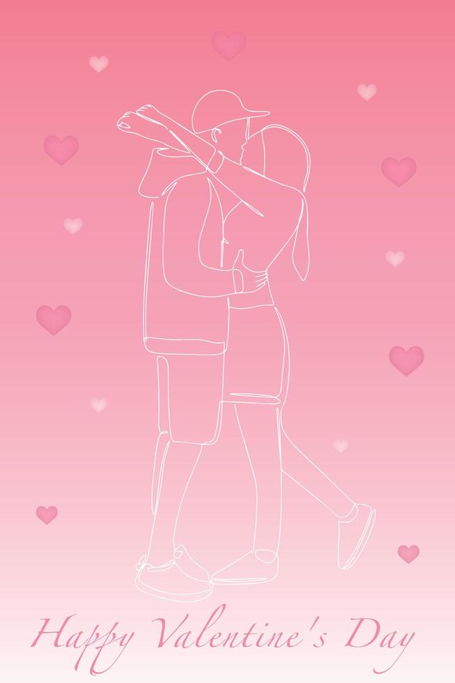 postal feliz día de san valentín. silueta de abrazar a los amantes. abrazo de un hombre y una mujer. ilustración vectorial vector