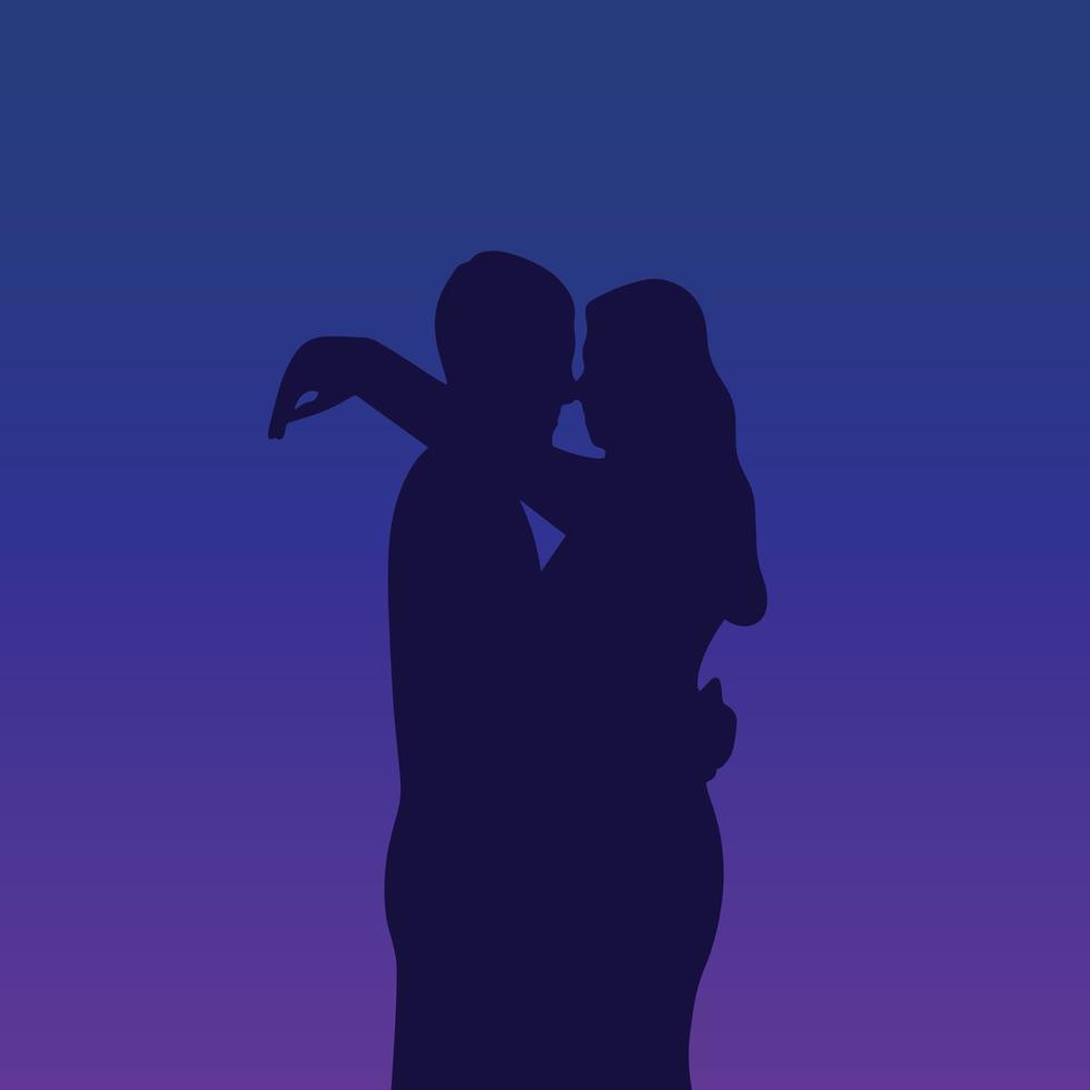 Silhouette of lovers embracing. The embrace of a man and a woman. Vector illustration