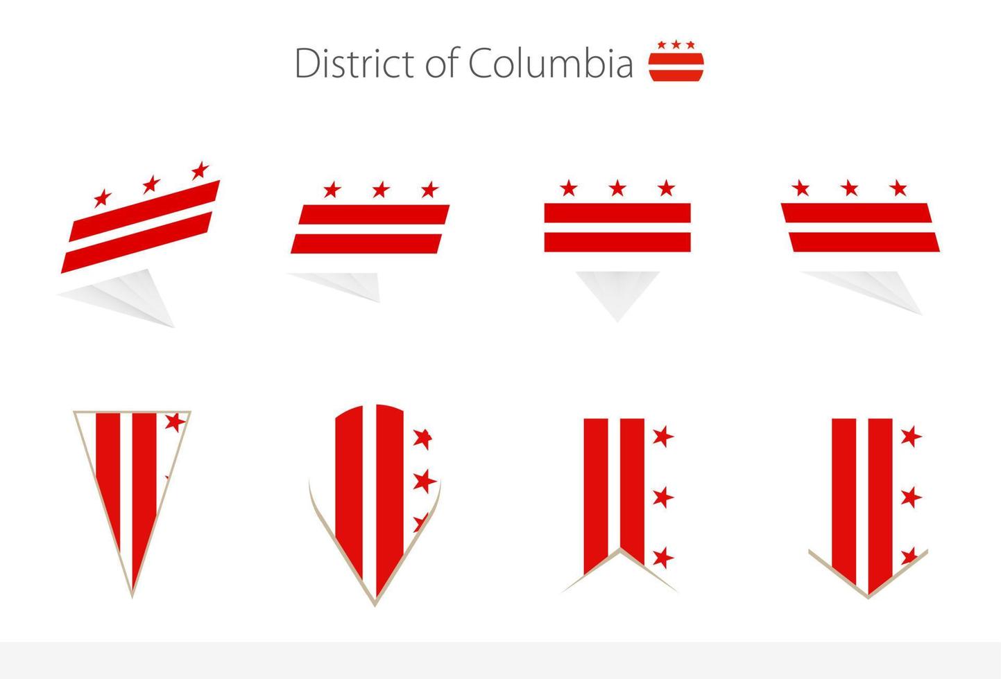 District of Columbia flag collection, eight versions of District of Columbia vector flags.