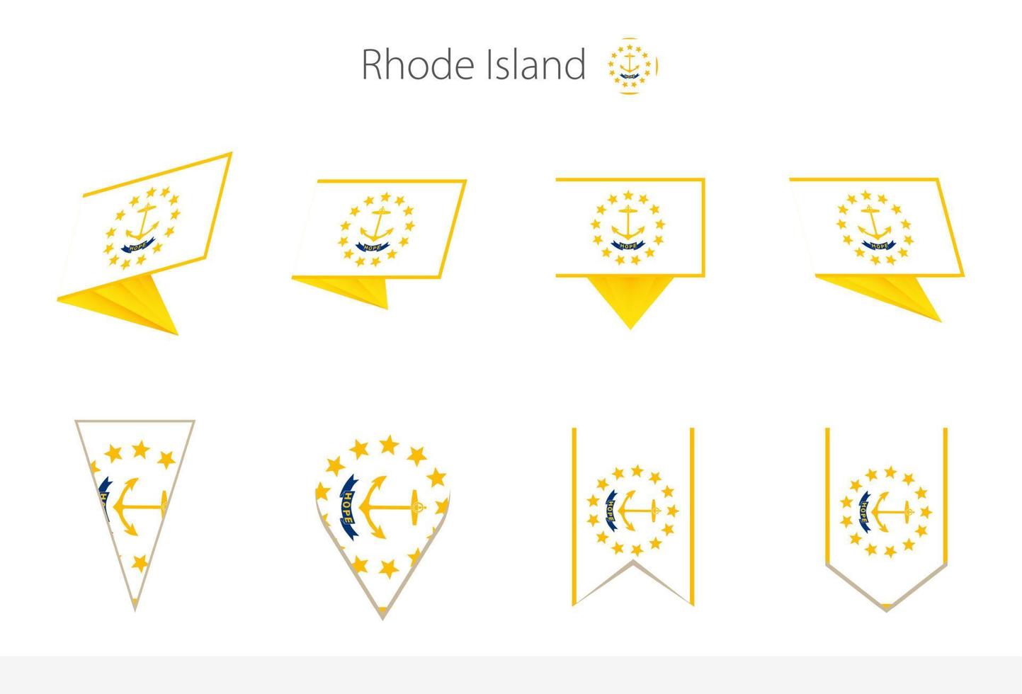 Rhode Island US State flag collection, eight versions of Rhode Island vector flags.