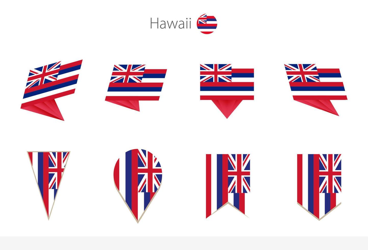 Hawaii US State flag collection, eight versions of Hawaii vector flags.