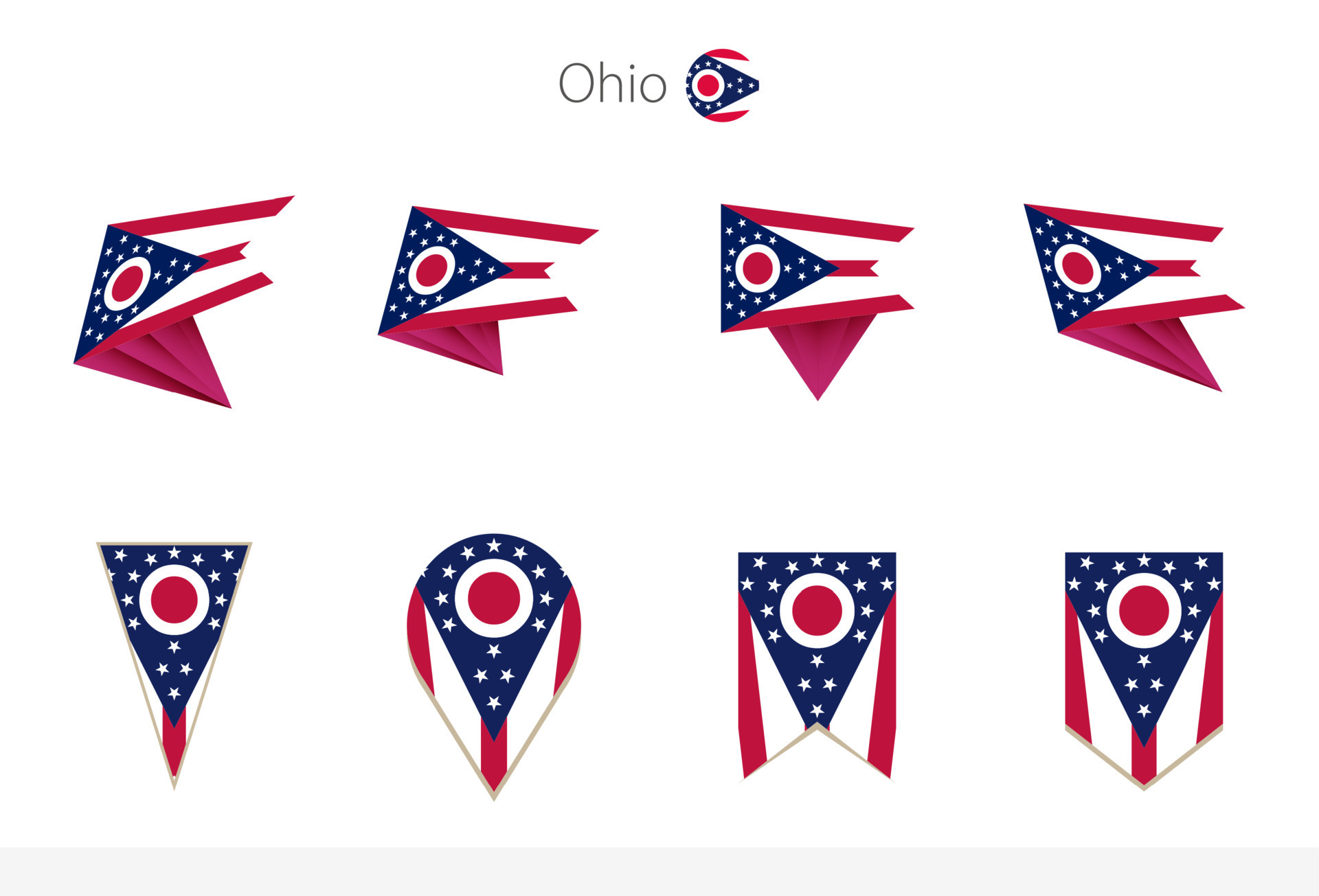 Ohio US State flag collection, eight versions of Ohio vector flags ...