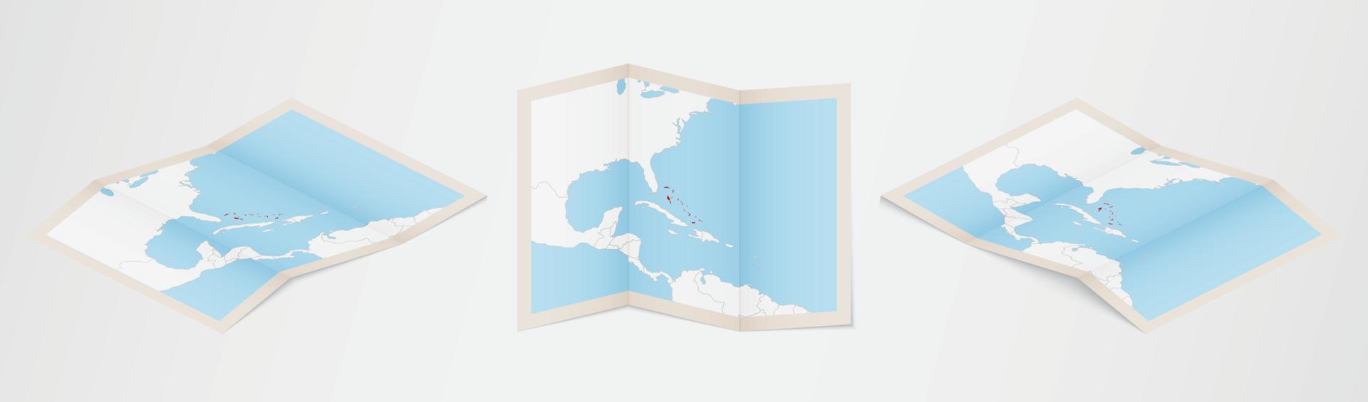 Folded map of The Bahamas in three different versions. vector