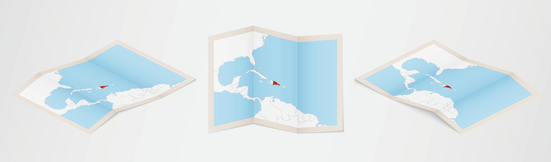 Folded map of Dominican Republic in three different versions. vector