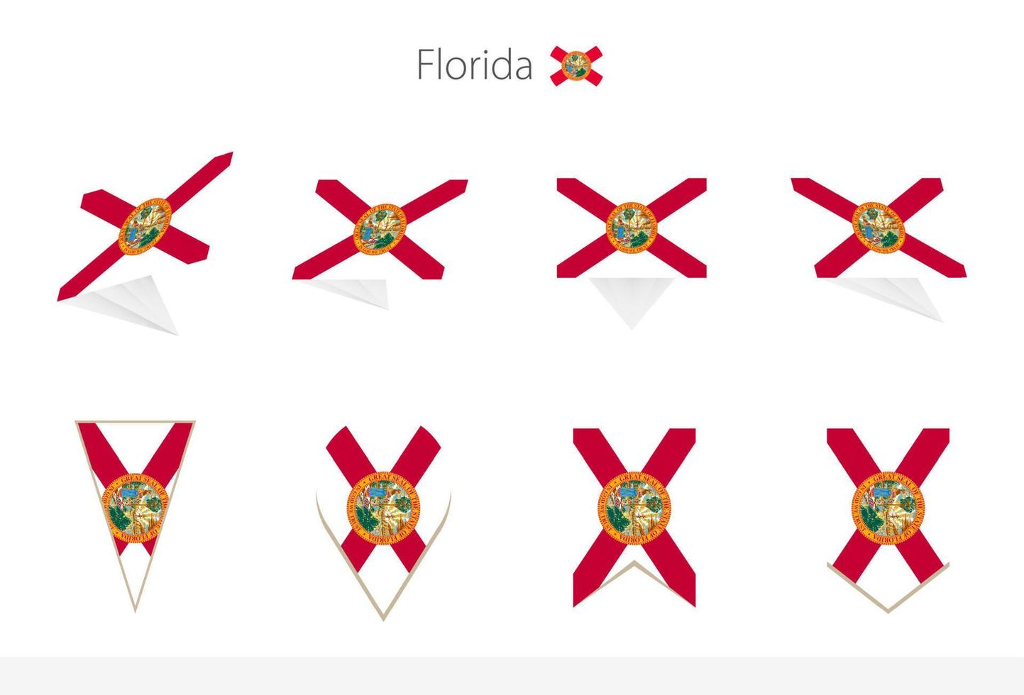 Florida US State flag collection, eight versions of Florida vector flags.