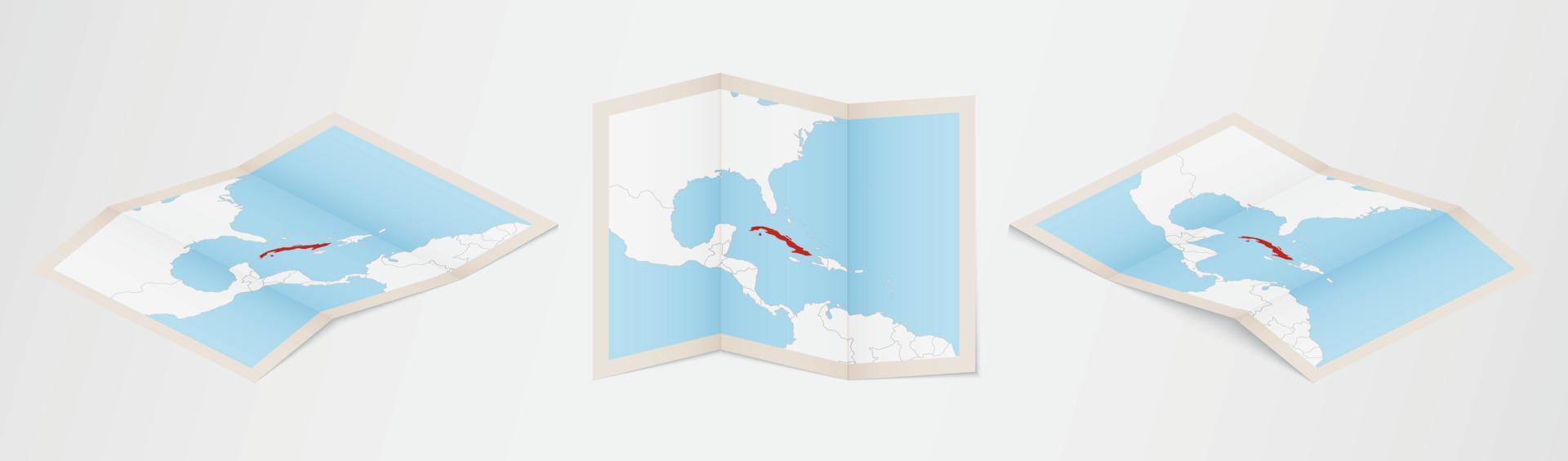 mapa plegado de cuba en tres versiones diferentes. vector