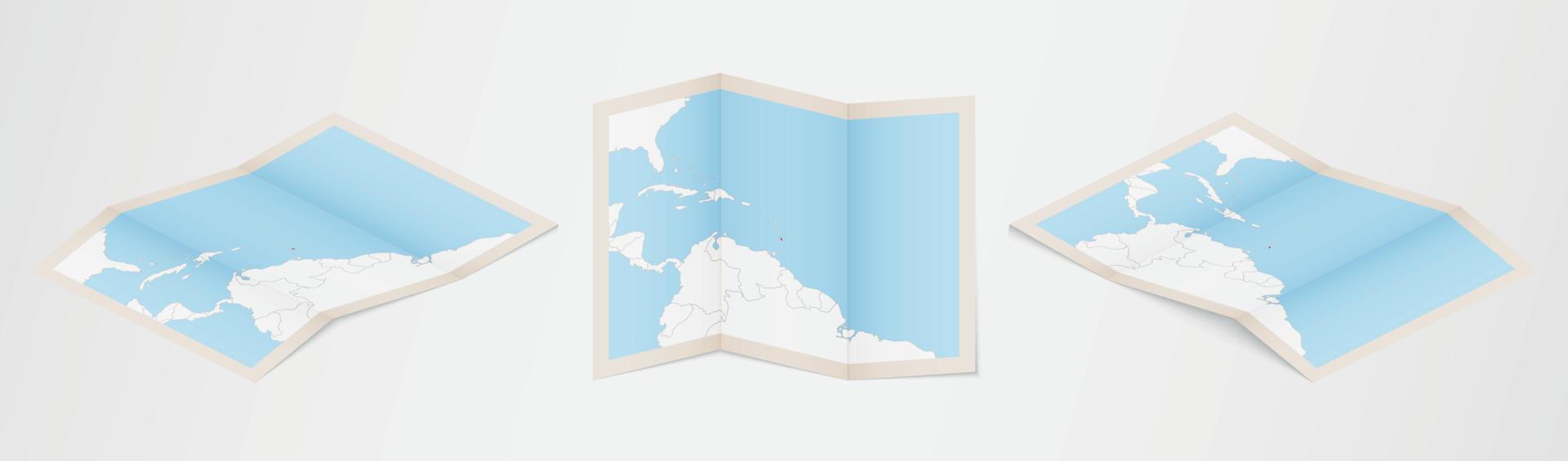 Folded map of Barbados in three different versions. vector