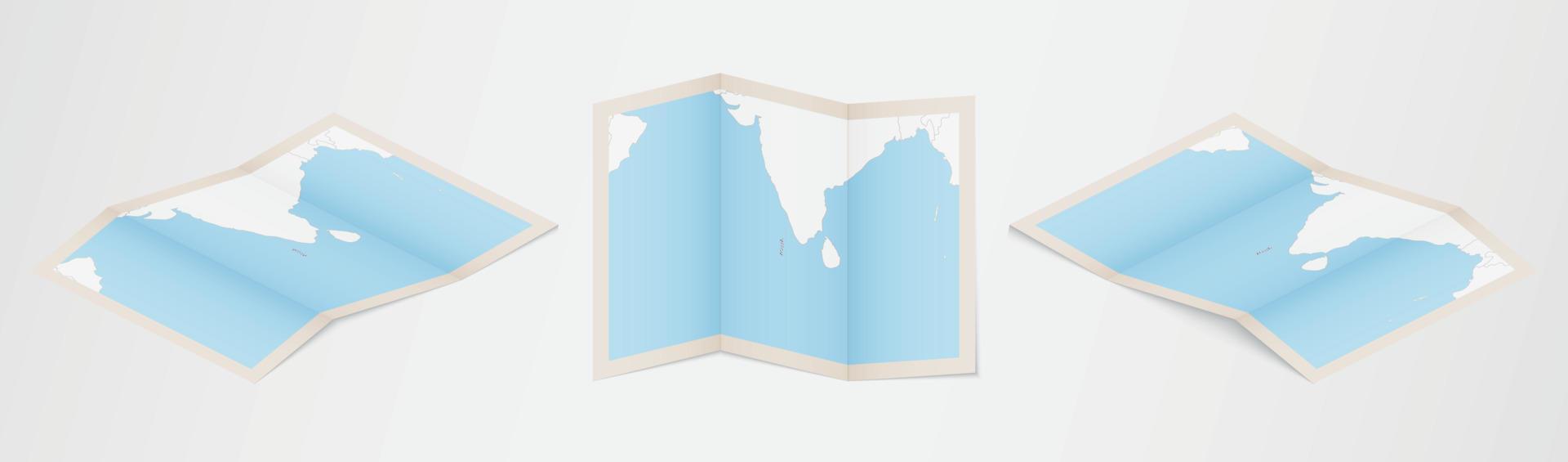 Folded map of Maldives in three different versions. vector