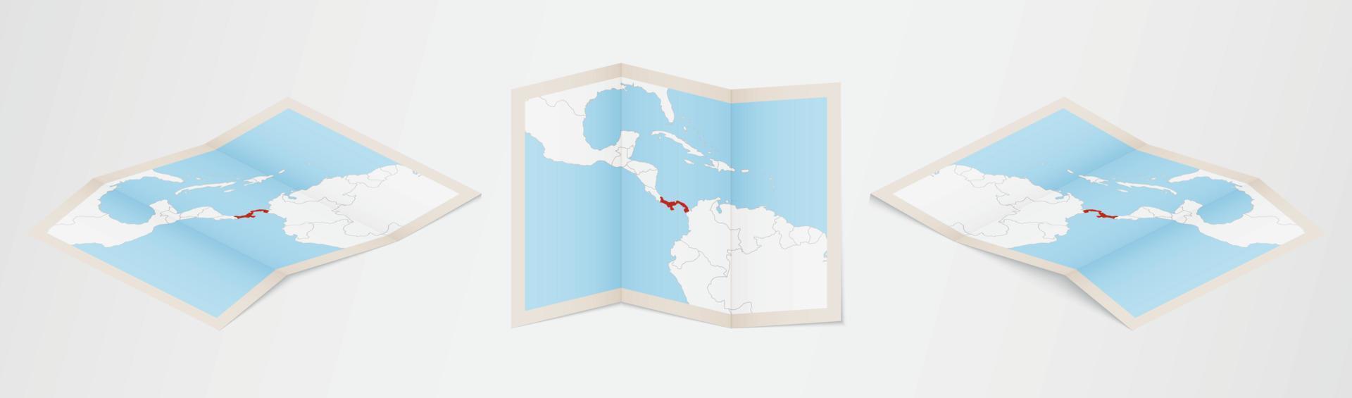 Folded map of Panama in three different versions. vector