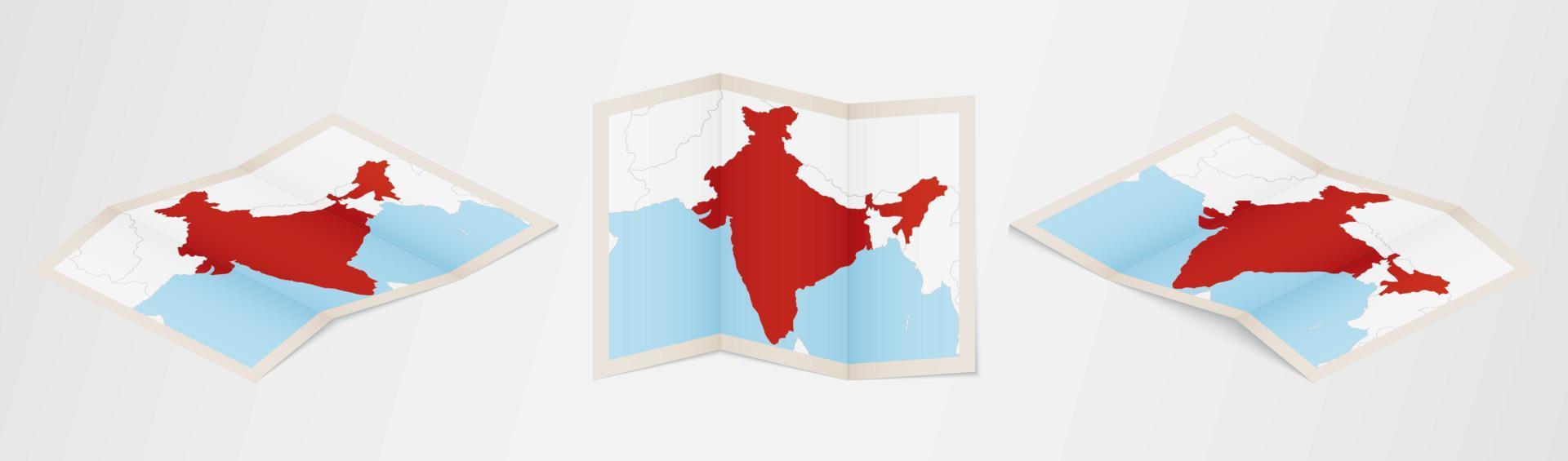 mapa plegado de la india en tres versiones diferentes. vector