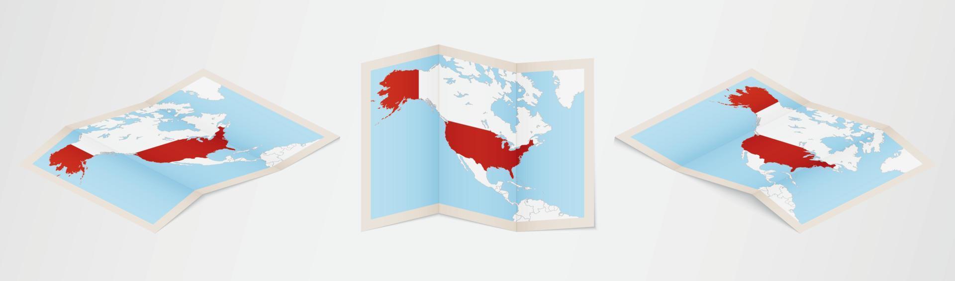 mapa plegado de estados unidos en tres versiones diferentes. vector