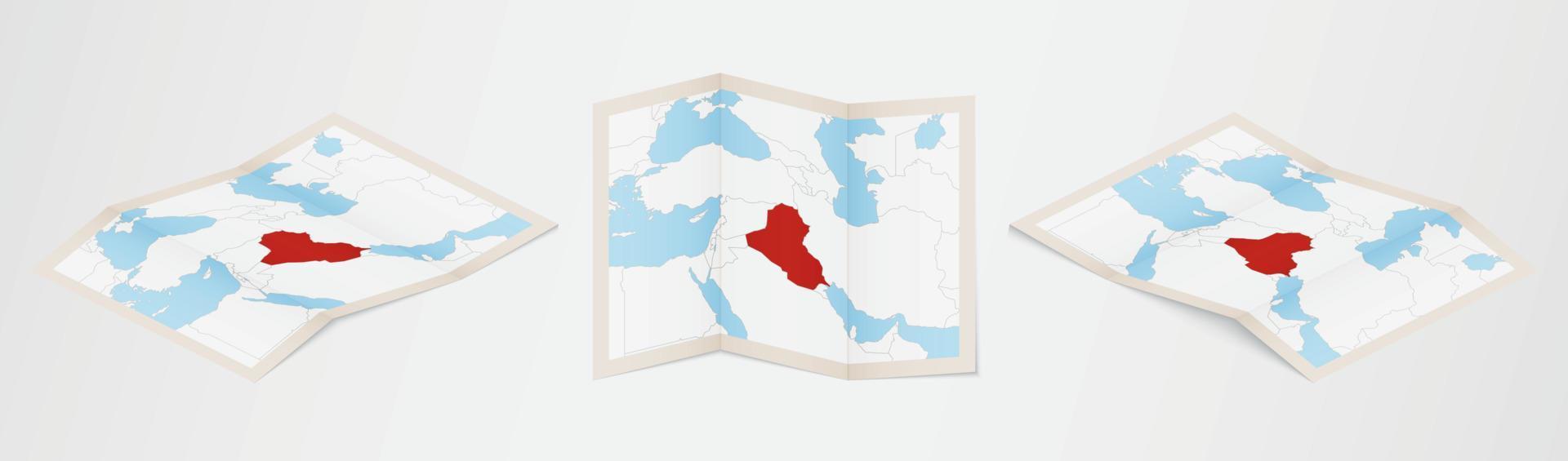 Folded map of Iraq in three different versions. vector