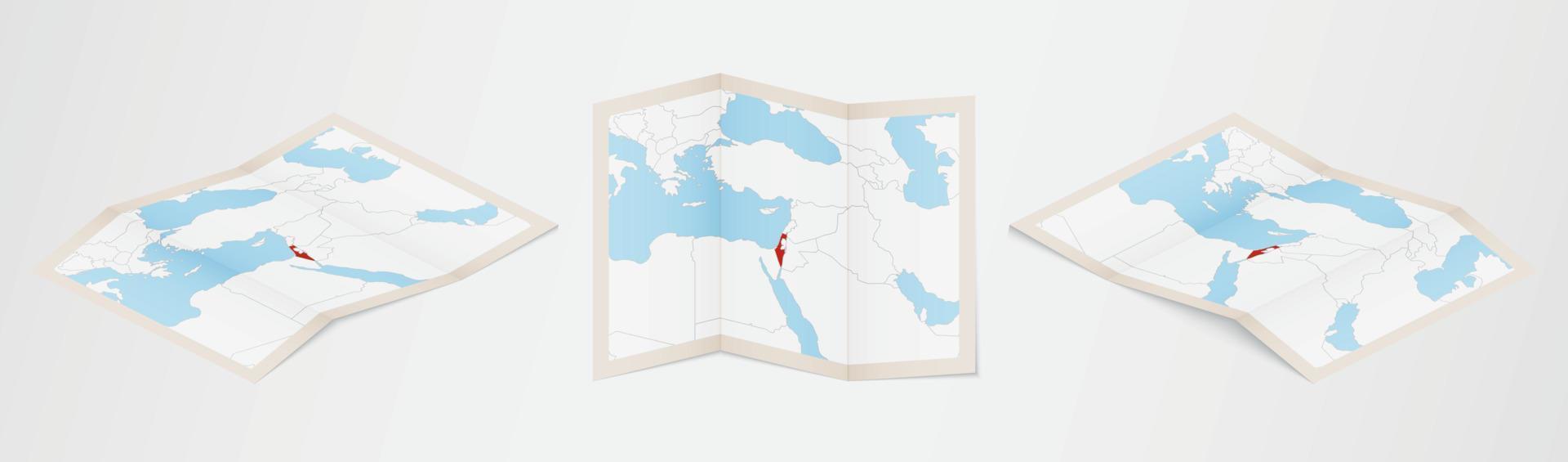 mapa doblado de israel en tres versiones diferentes. vector