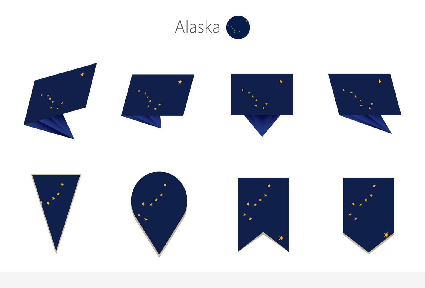 Alaska US State flag collection, eight versions of Alaska vector flags.