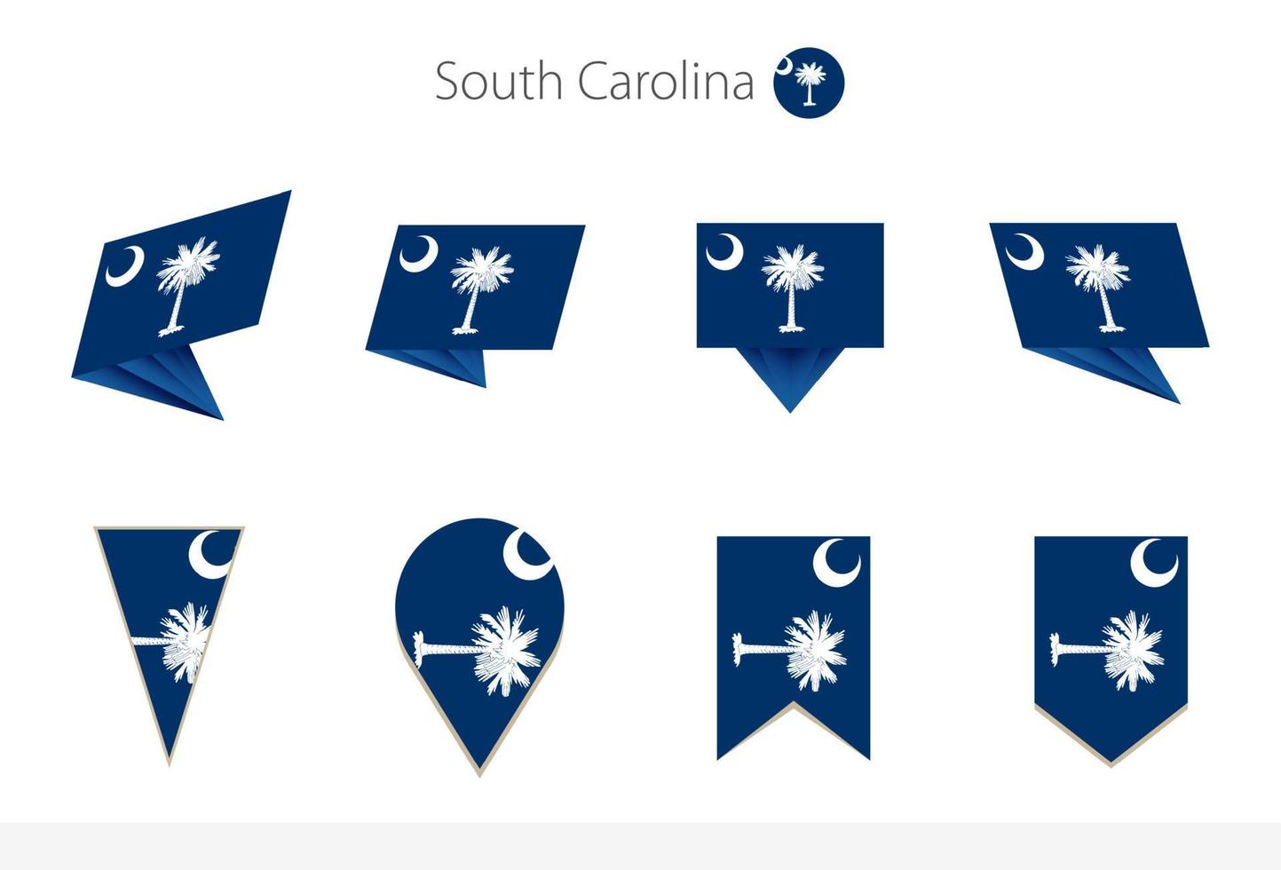 South Carolina US State flag collection, eight versions of South Carolina vector flags.