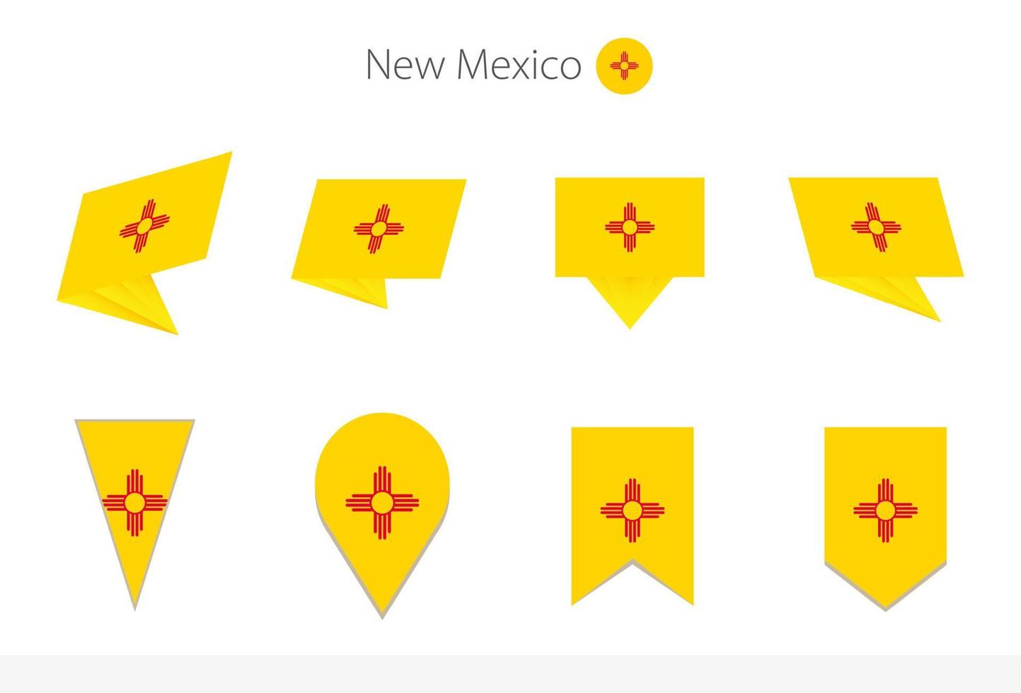 New Mexico US State flag collection, eight versions of New Mexico vector flags.