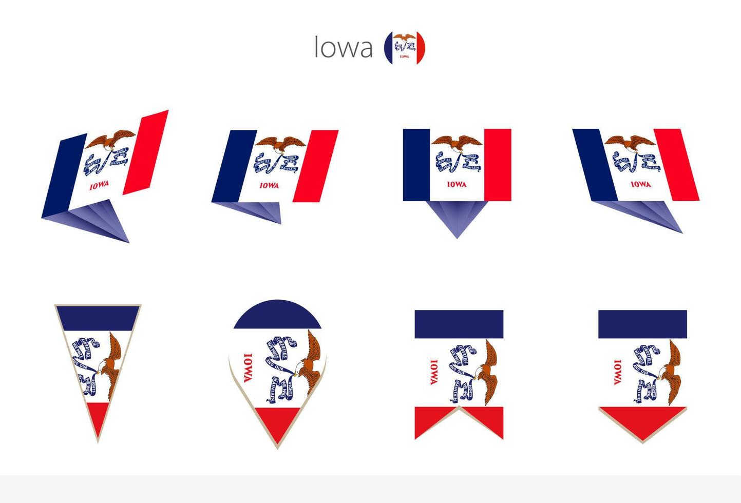Iowa US State flag collection, eight versions of Iowa vector flags.