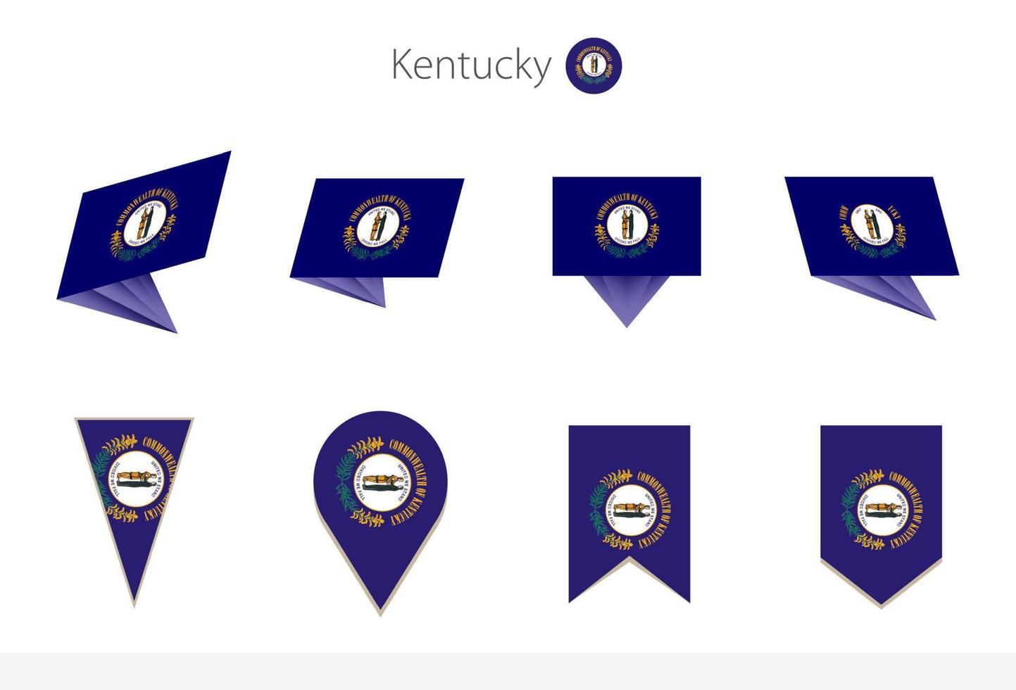 Kentucky US State flag collection, eight versions of Kentucky vector flags.