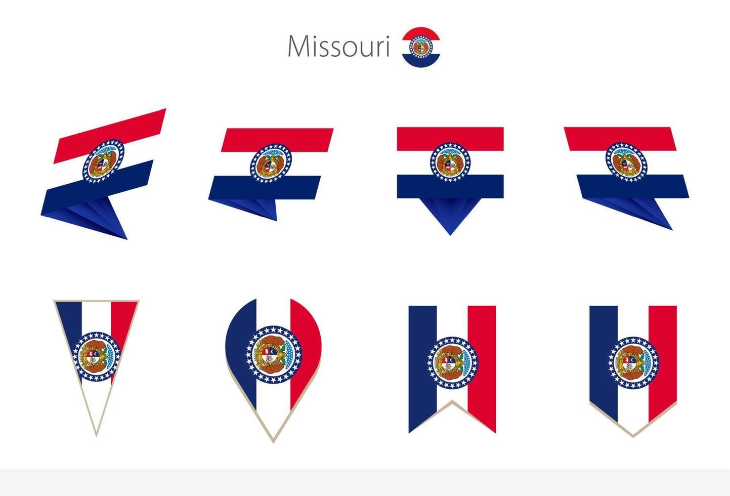 Missouri US State flag collection, eight versions of Missouri vector flags.