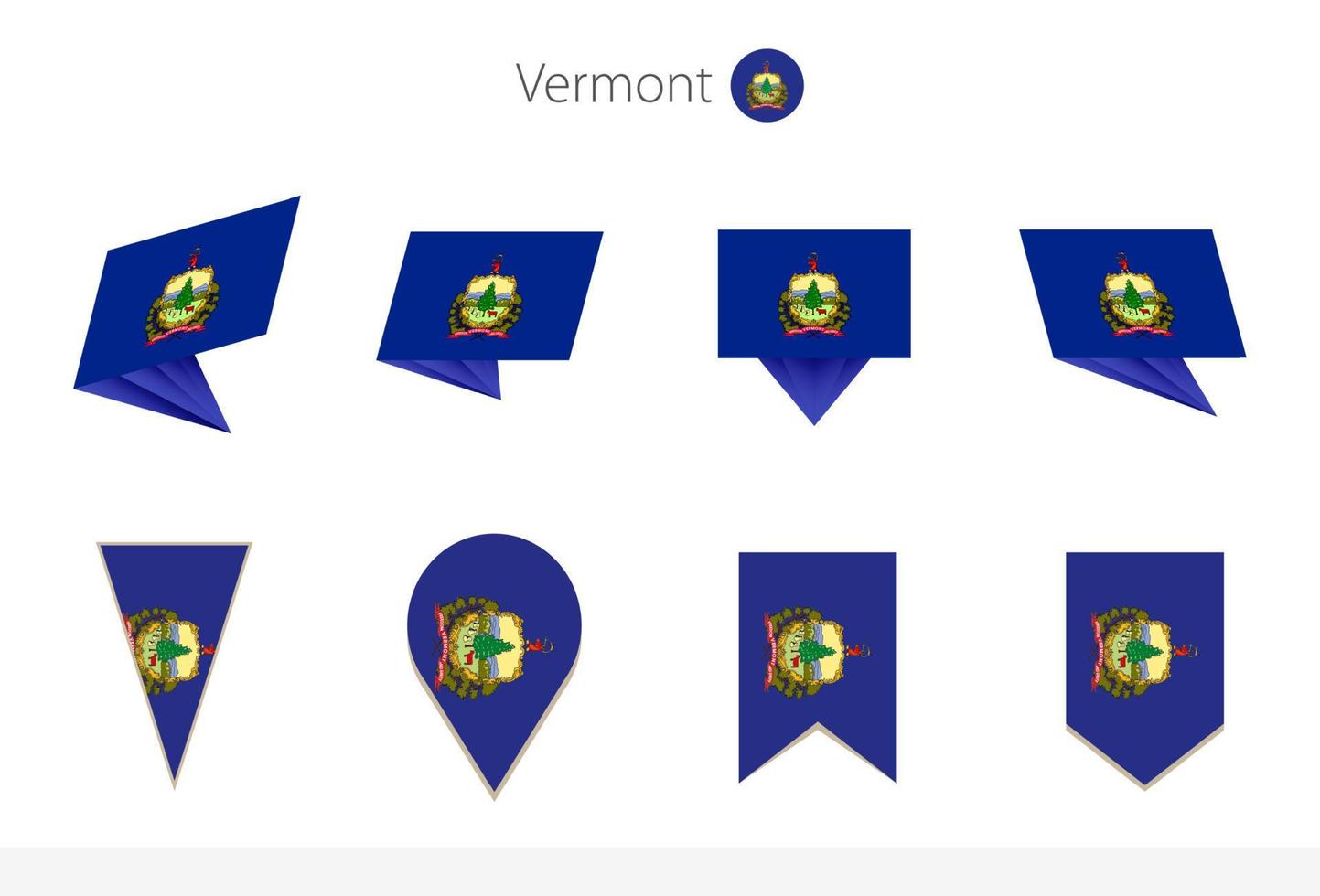 Vermont US State flag collection, eight versions of Vermont vector flags.