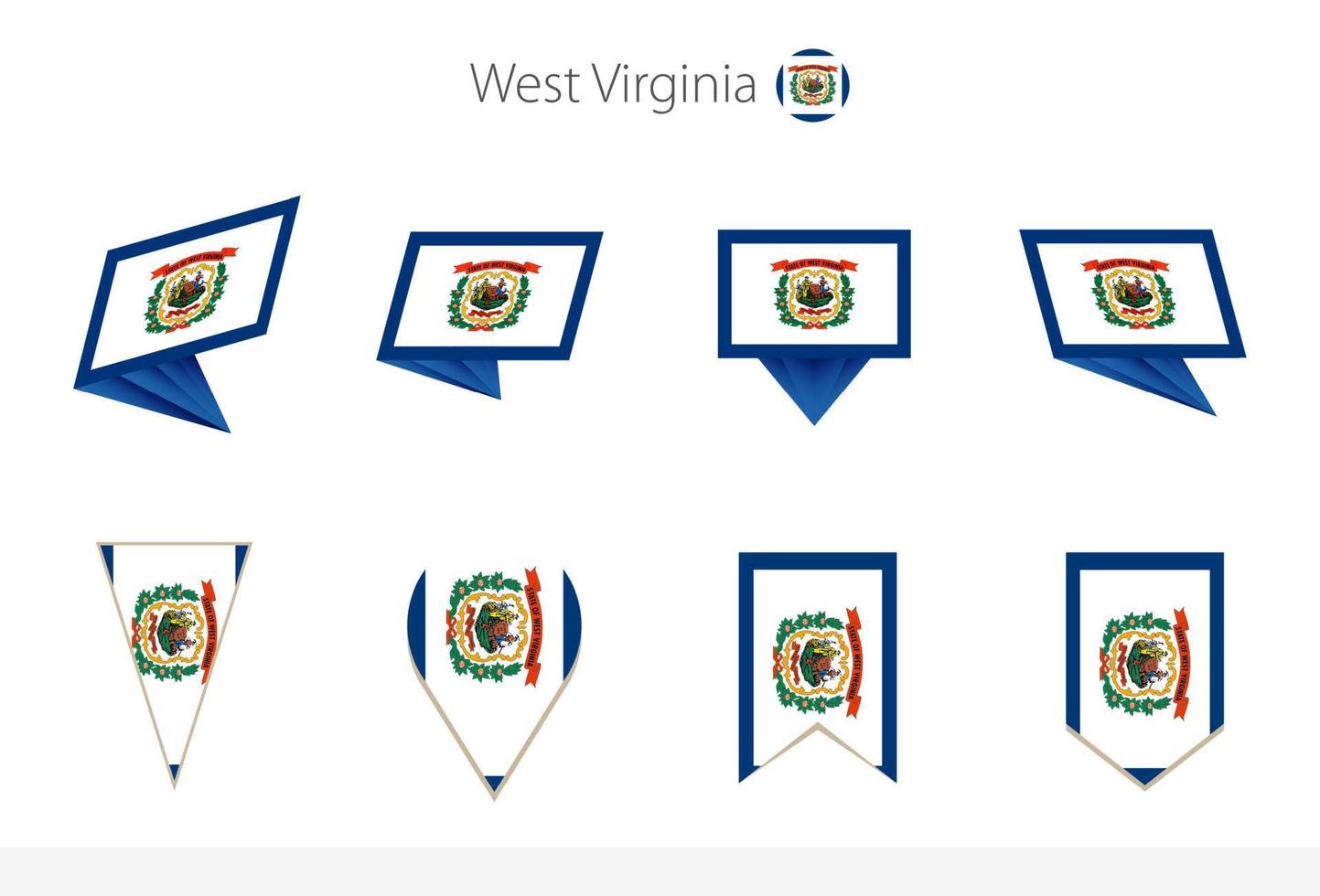 West Virginia US State flag collection, eight versions of West Virginia vector flags.