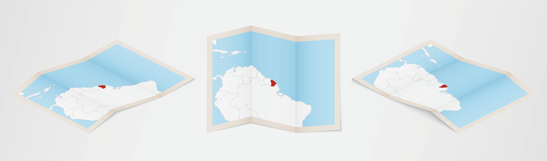 Folded map of French Guiana in three different versions. vector