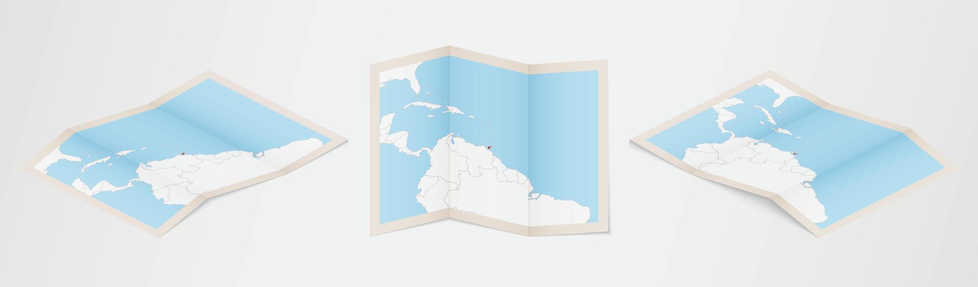 mapa plegado de trinidad y tobago en tres versiones diferentes. vector