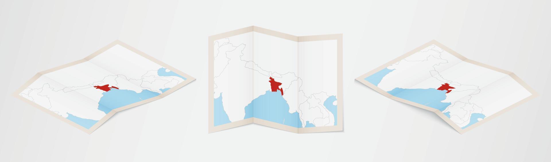 mapa plegado de bangladesh en tres versiones diferentes. vector