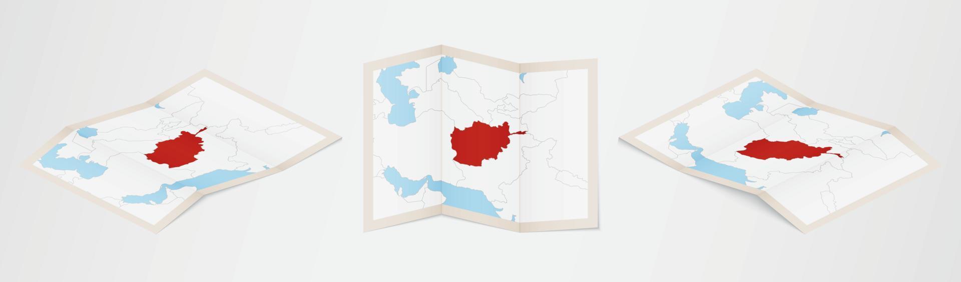 Folded map of Afghanistan in three different versions. vector