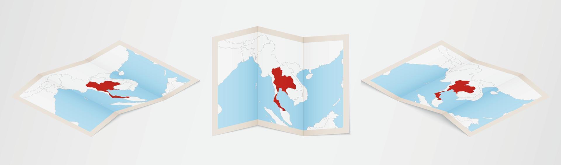 Folded map of Thailand in three different versions. vector