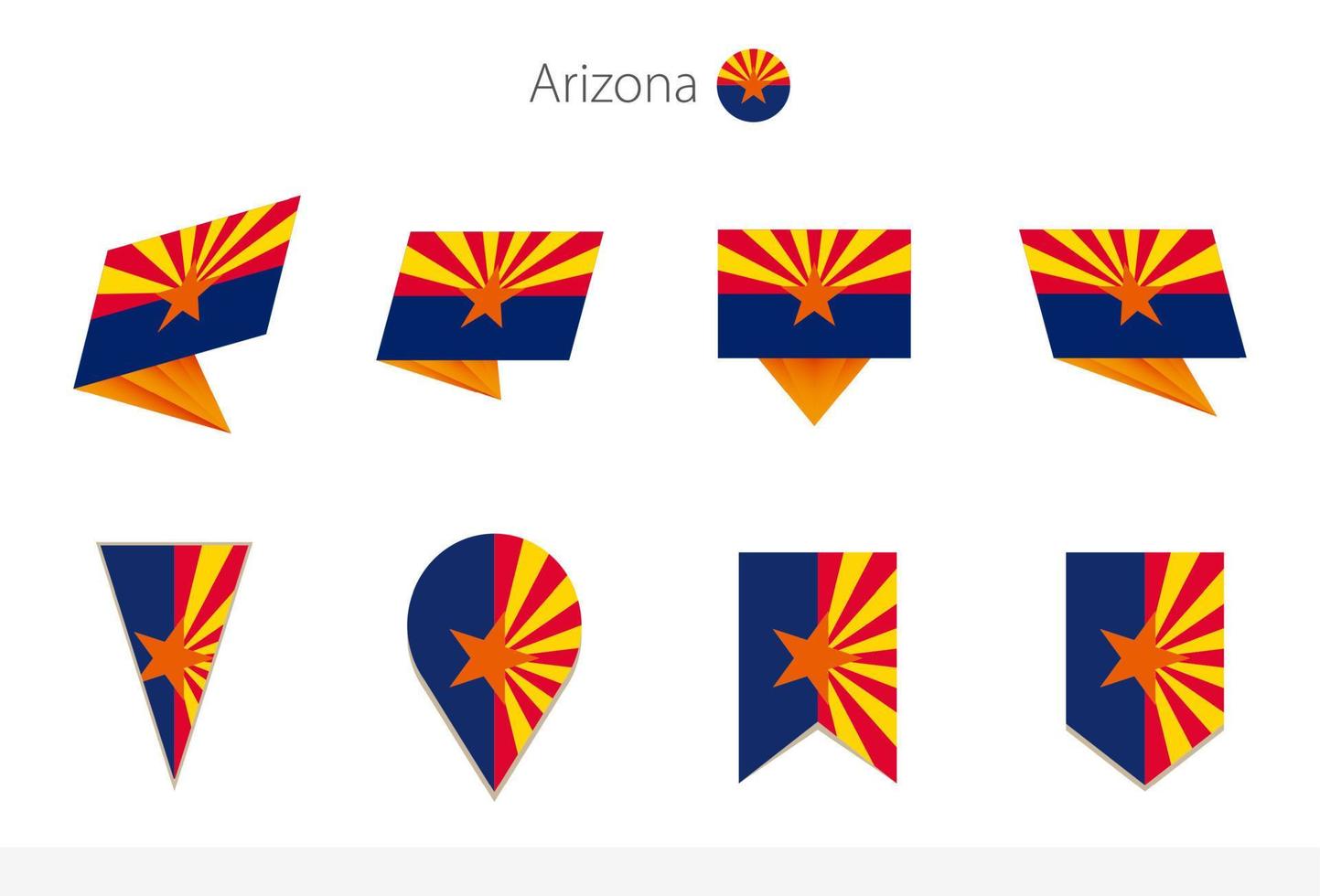 Arizona US State flag collection, eight versions of Arizona vector flags.