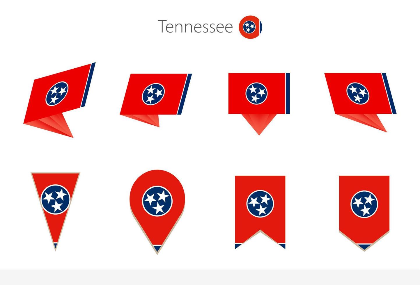 Colección de banderas del estado de Tennessee, ocho versiones de banderas vectoriales de Tennessee. vector