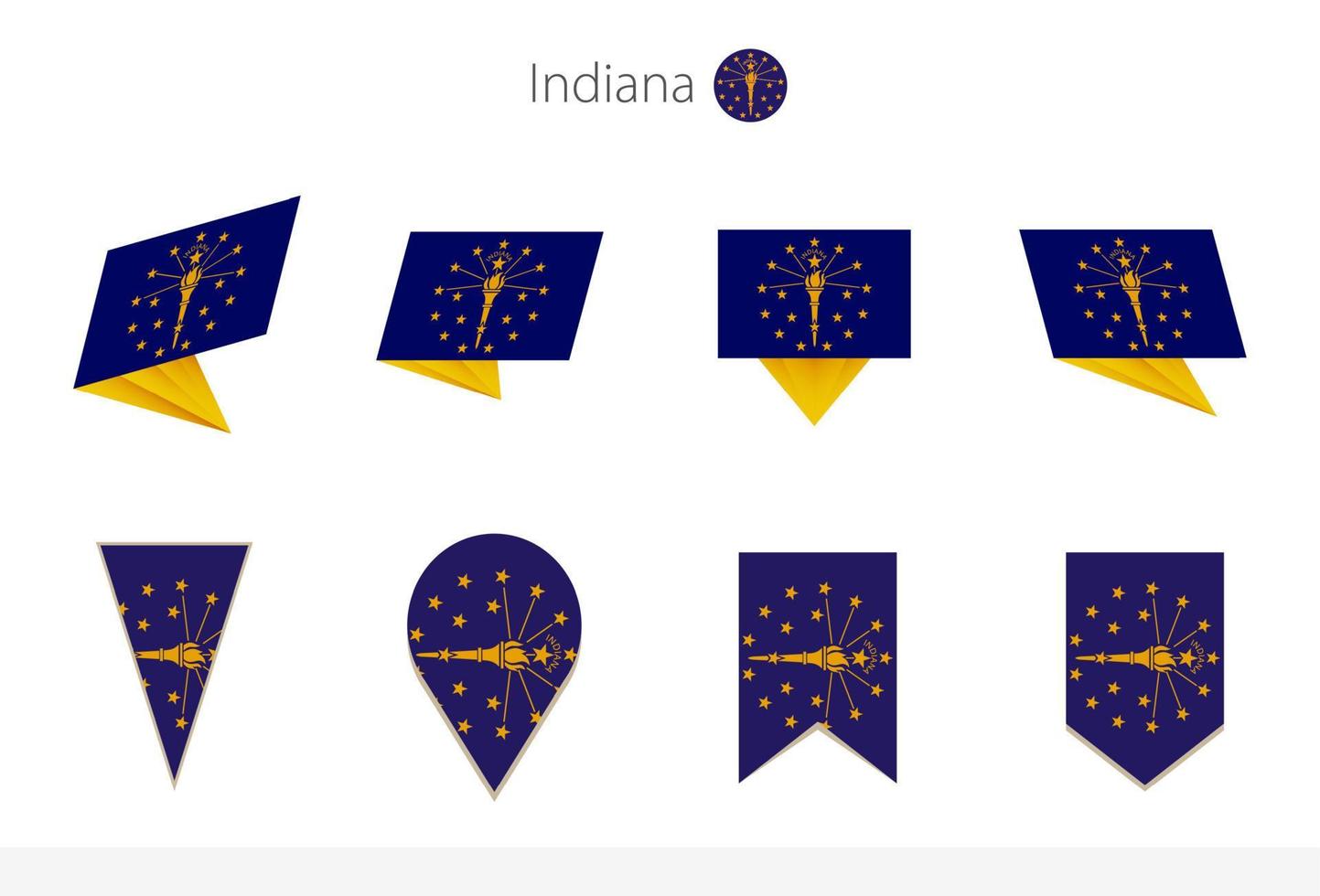 Indiana US State flag collection, eight versions of Indiana vector flags.