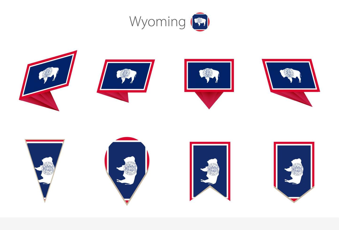 Wyoming US State flag collection, eight versions of Wyoming vector flags.