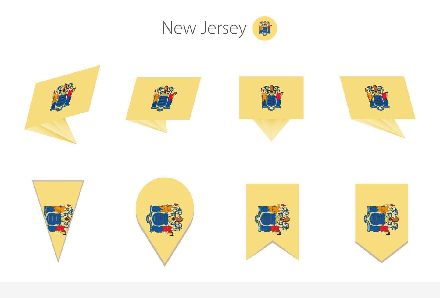 colección de banderas del estado de nueva jersey, ocho versiones de banderas vectoriales de nueva jersey. vector