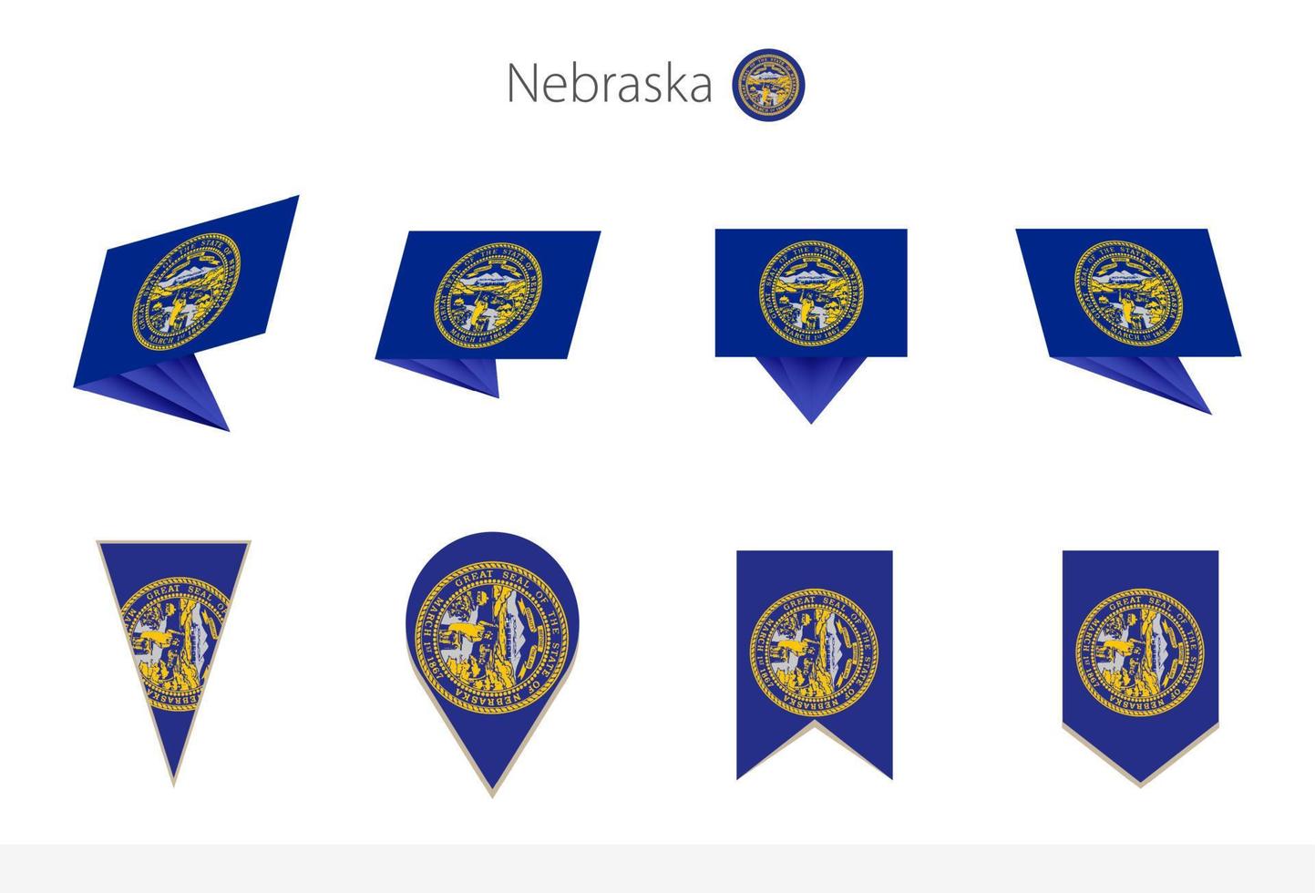 Nebraska US State flag collection, eight versions of Nebraska vector flags.