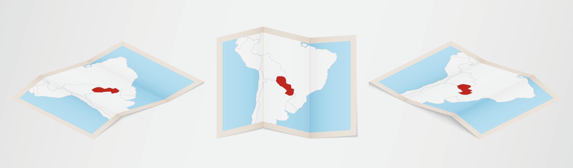 mapa plegado de paraguay en tres versiones diferentes. vector