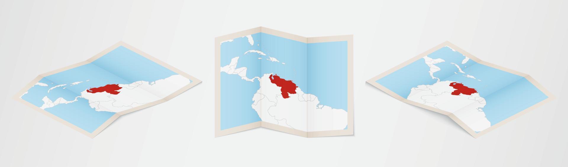 mapa plegado de venezuela en tres versiones diferentes. vector