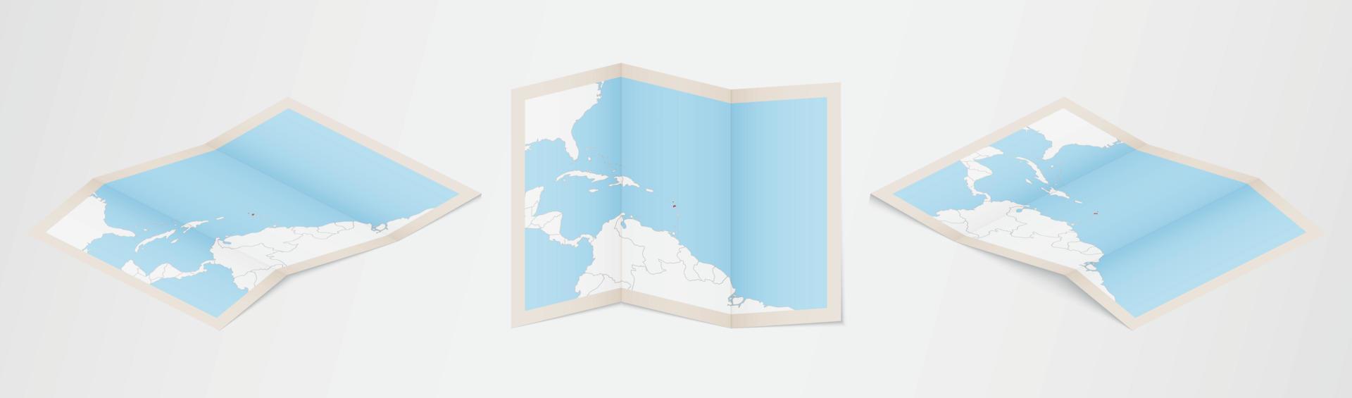 mapa plegado de antigua y barbuda en tres versiones diferentes. vector