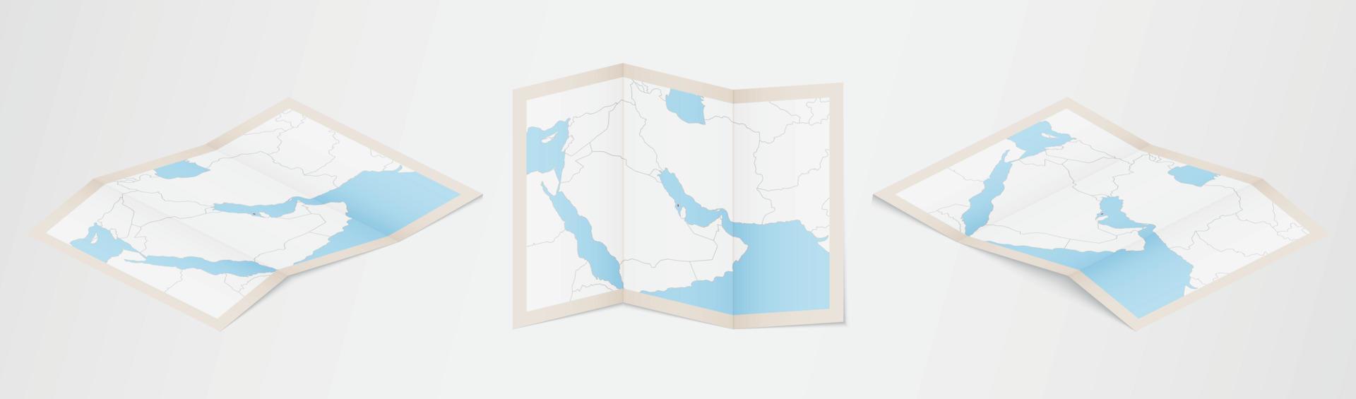 Folded map of Bahrain in three different versions. vector